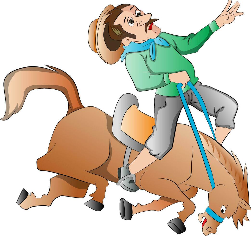 une dessin animé cow-boy équitation une cheval vecteur