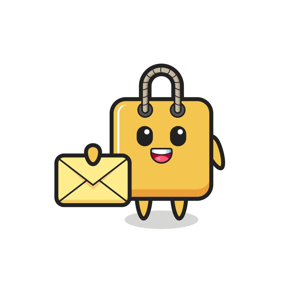 illustration de dessin animé de sac à provisions tenant une lettre jaune vecteur
