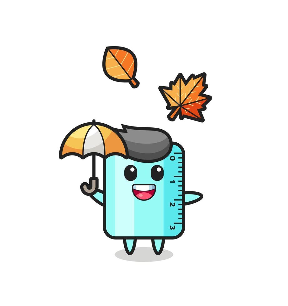 dessin animé de la règle mignonne tenant un parapluie en automne vecteur