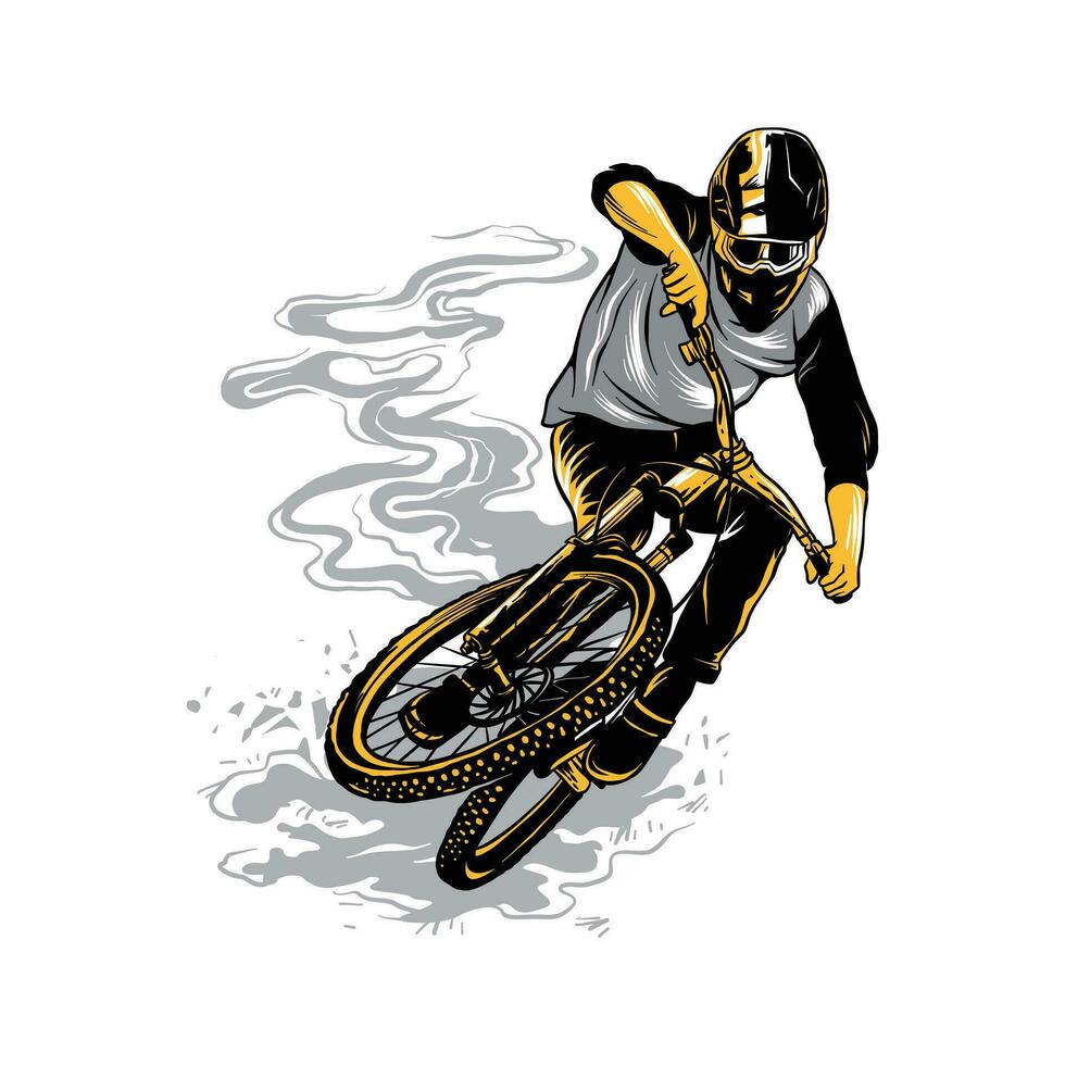 extrême une descente Montagne bicyclette sport vecteur illustration, dans gris et Jaune couleurs. adapté pour T-shirt dessins