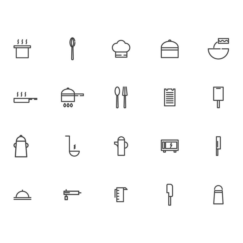 ensemble de Facile cuisine outils vecteur ligne Icônes. contient Icônes de poêle, chef chapeau, cuisine couteau etc. vous pouvez Éditer coups. 36x36 pixel parfait