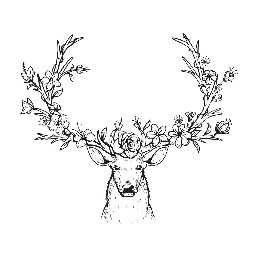 Vector illustration d'une tête de cerf avec des bois floraux