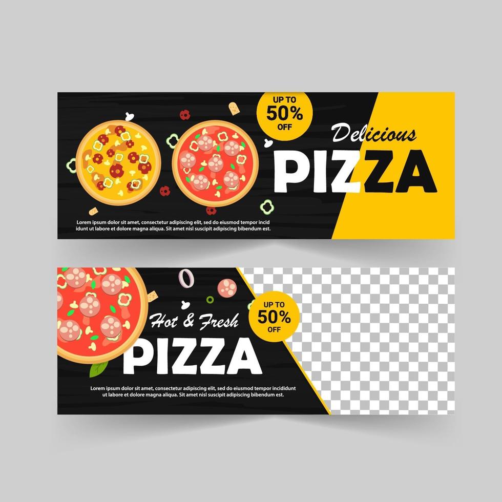 modèle de bannière promotionnelle pour la publicité de pizza. vecteur