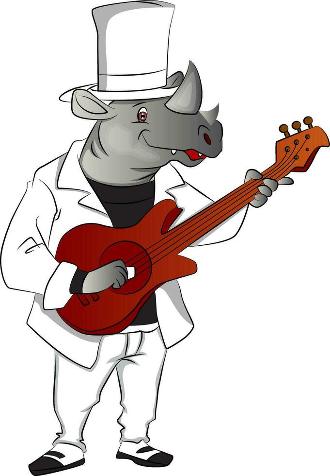 vecteur de rhinocéros en jouant guitare.