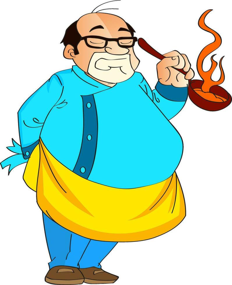 Masculin cuisinier en portant une chaud poêle, illustration vecteur