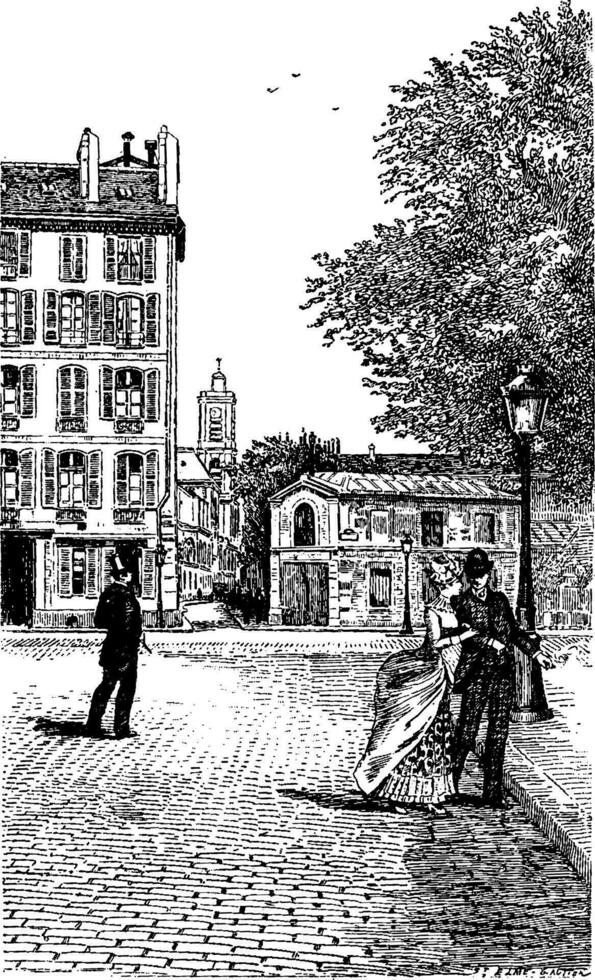 rue de l'abbé-de-saint-jacques épée et supérieur-pas, ancien gravure. vecteur