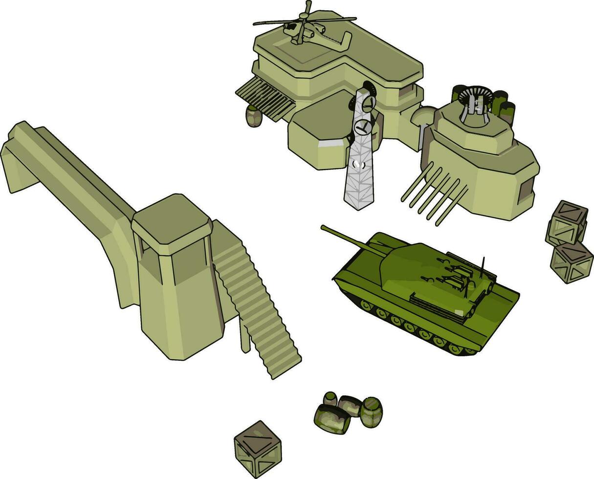 3d vecteur illustration sur blanc Contexte de une militaire base