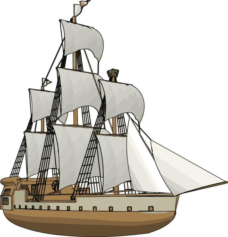 Facile vecteur illustration de un vieux voile navire blanc backgorund