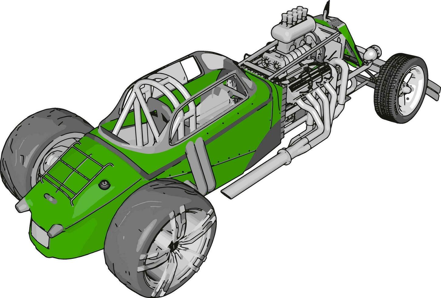 vert rétro courses voiture, illustration, vecteur sur blanc Contexte.