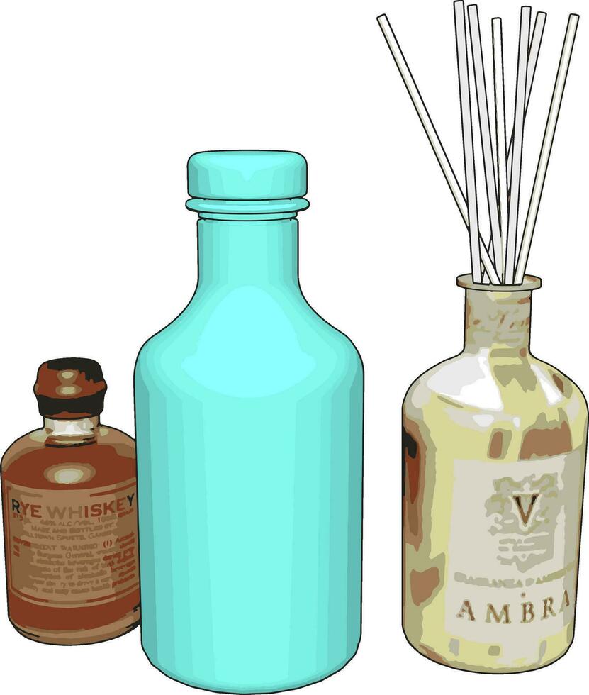 bouteille en verre avec des pailles, illustration, vecteur sur fond blanc.