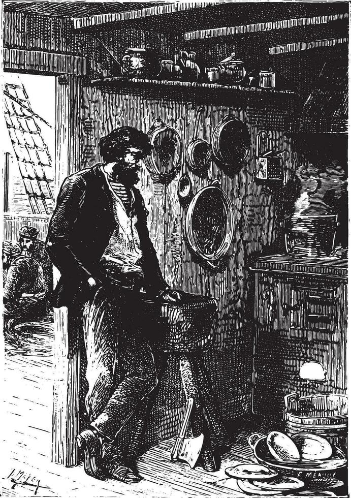 il a été une taciturne homme, ancien gravure. vecteur