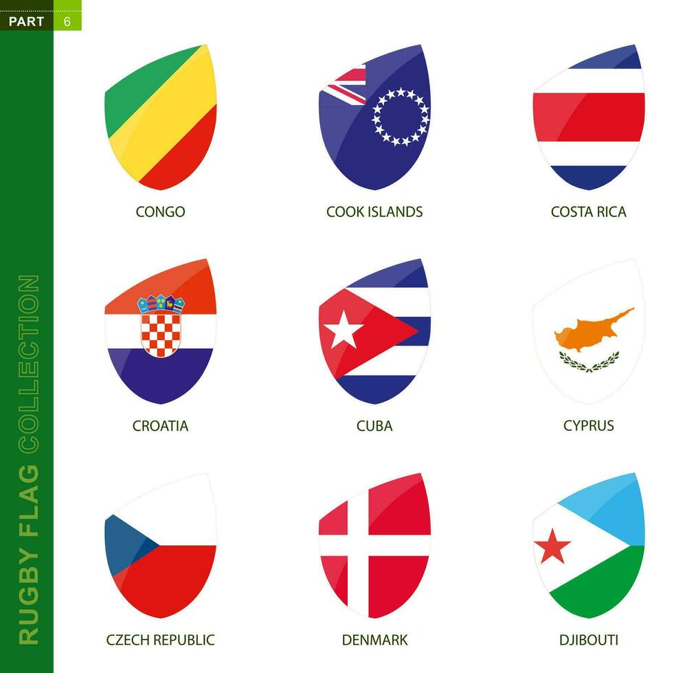 le rugby drapeau collection. le rugby icône avec drapeau de 9 des pays. vecteur