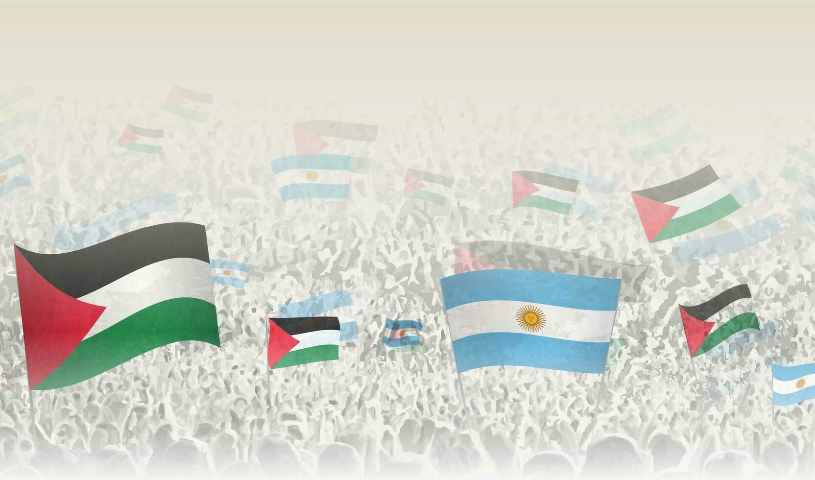 Palestine et Argentine drapeaux dans une foule de applaudissement personnes. vecteur