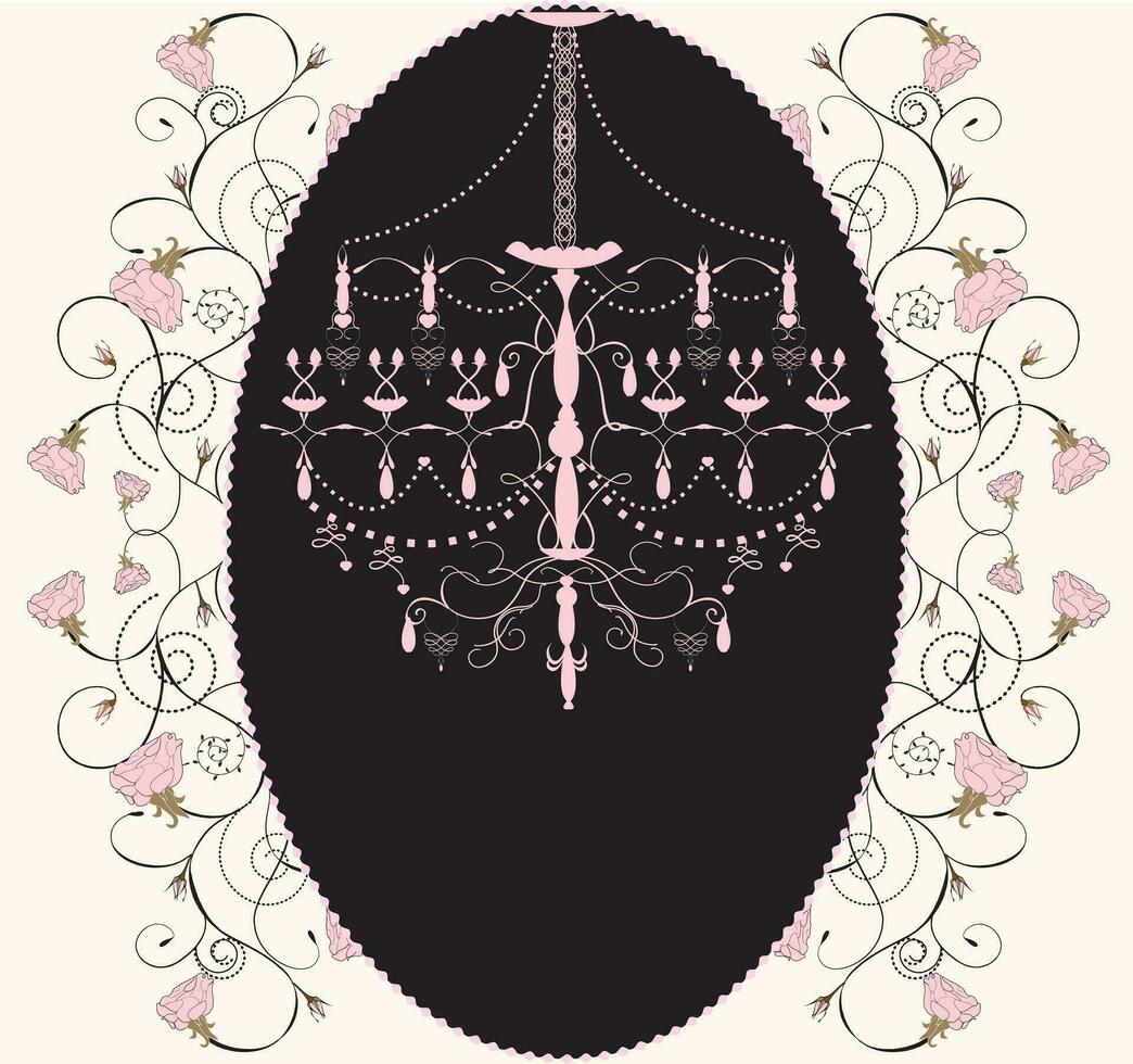 carte d'invitation vintage avec design floral rose et lustre vecteur