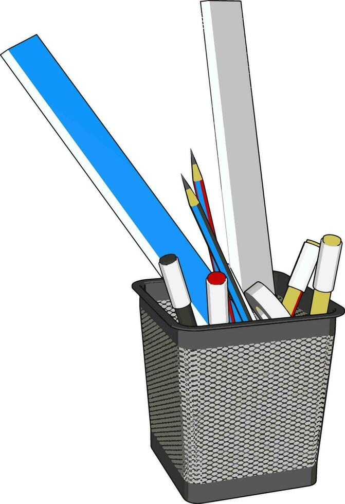 câble stylo tasse avec dirigeants et nombreuses des stylos et crayons vecteur illustration sur blanc Contexte