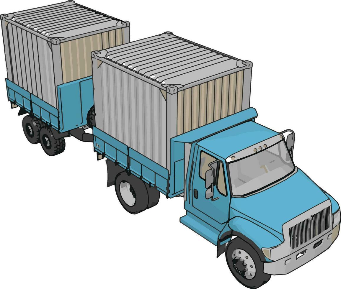 bleu récipient un camion avec bande annonce vecteur illustration sur blanc Contexte