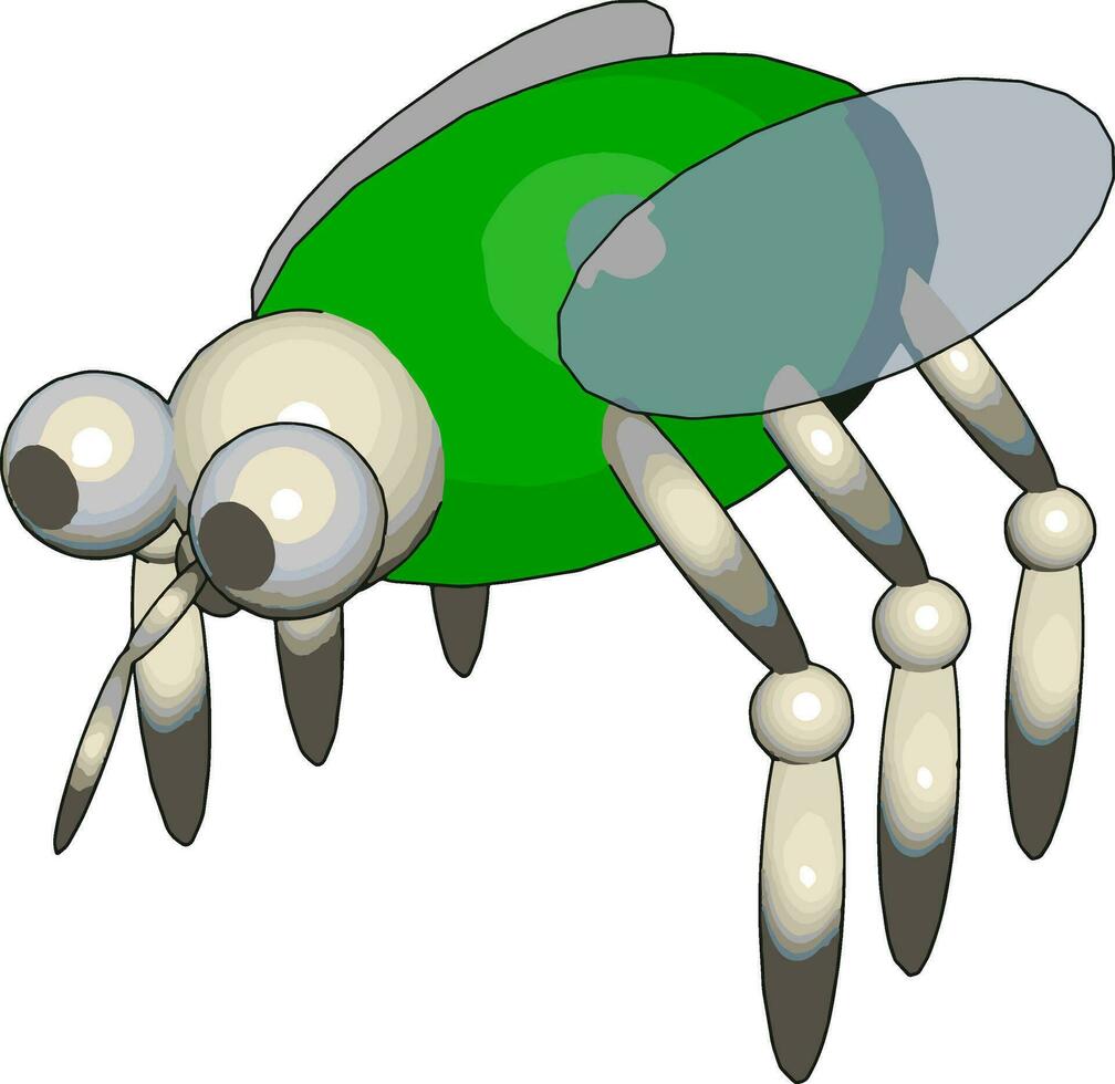 Modèle 3d d'une mouche, illustration, vecteur sur fond blanc.