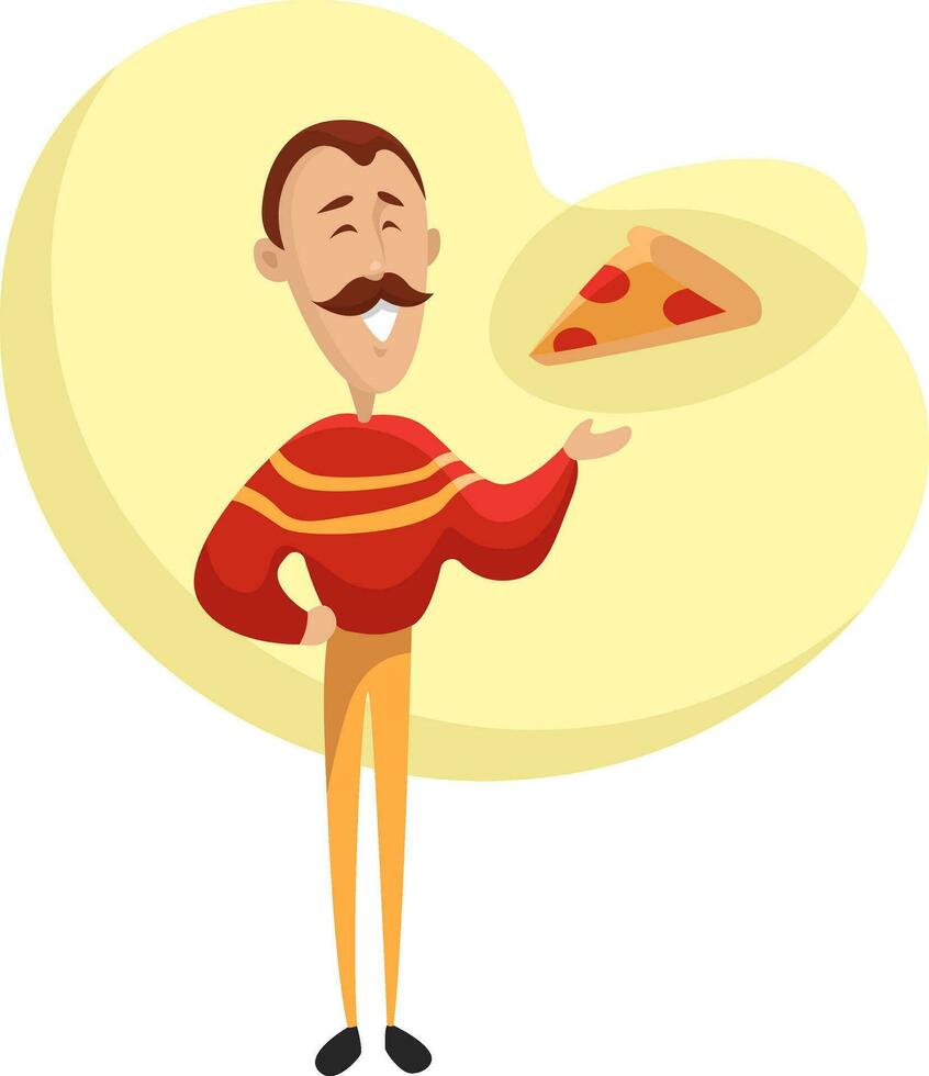 homme avec une tranche de pizza, illustration, vecteur sur une blanc Contexte.