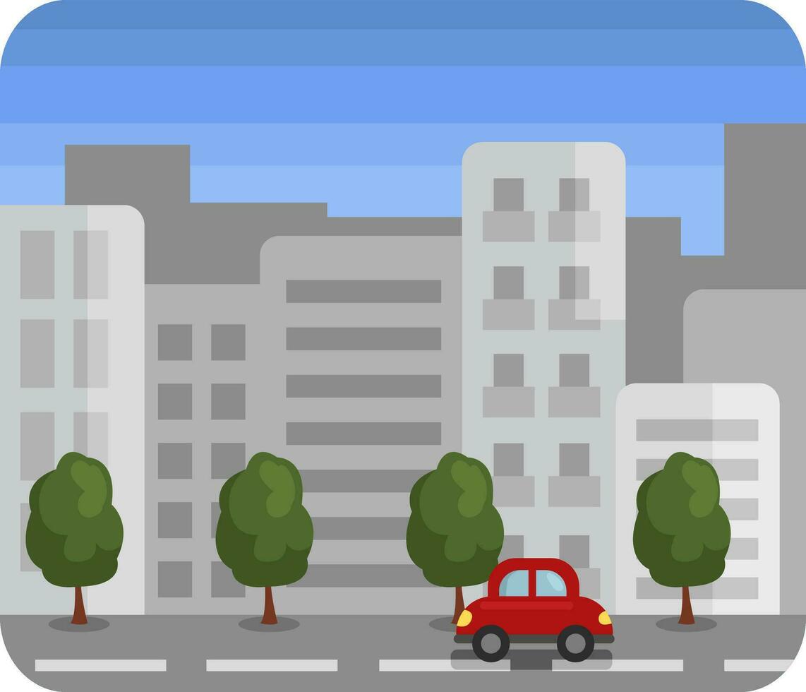 rouge voiture dans ville, illustration, vecteur sur une blanc Contexte.