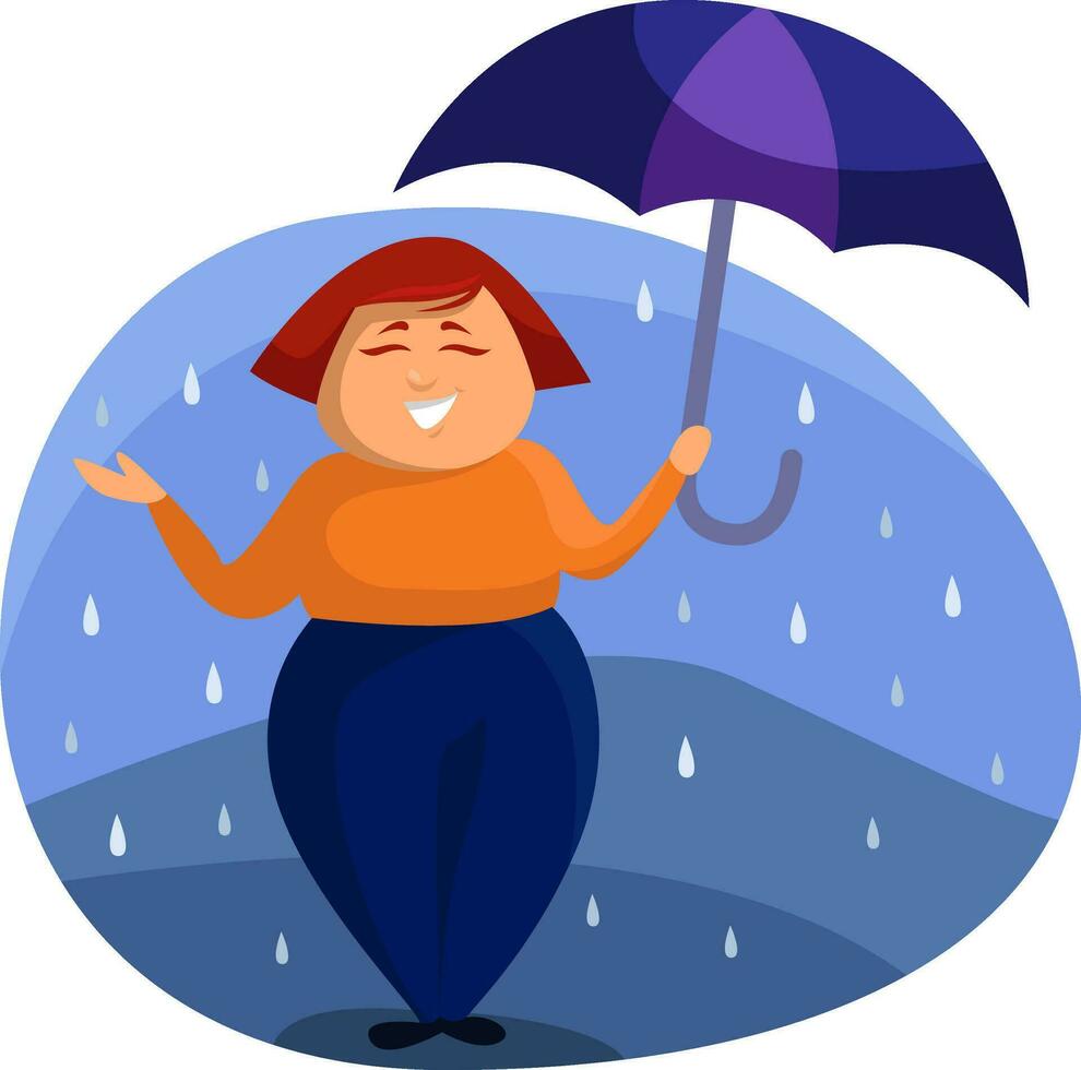 fille avec parapluie permanent sur pluie, illustration, vecteur sur une blanc Contexte.