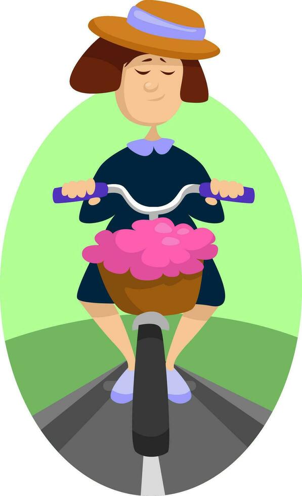 fille avec chapeau équitation vélo, illustration, vecteur sur une blanc Contexte.