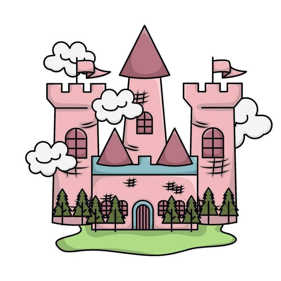 palais, nuage avec arbre épicéa illustration vecteur