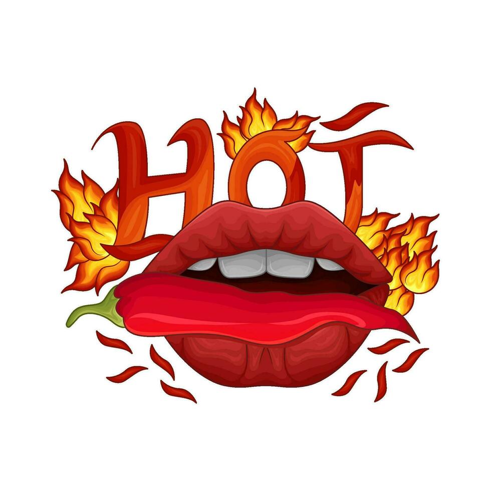 chaud le Chili, bouche avec chaud Feu illustration vecteur