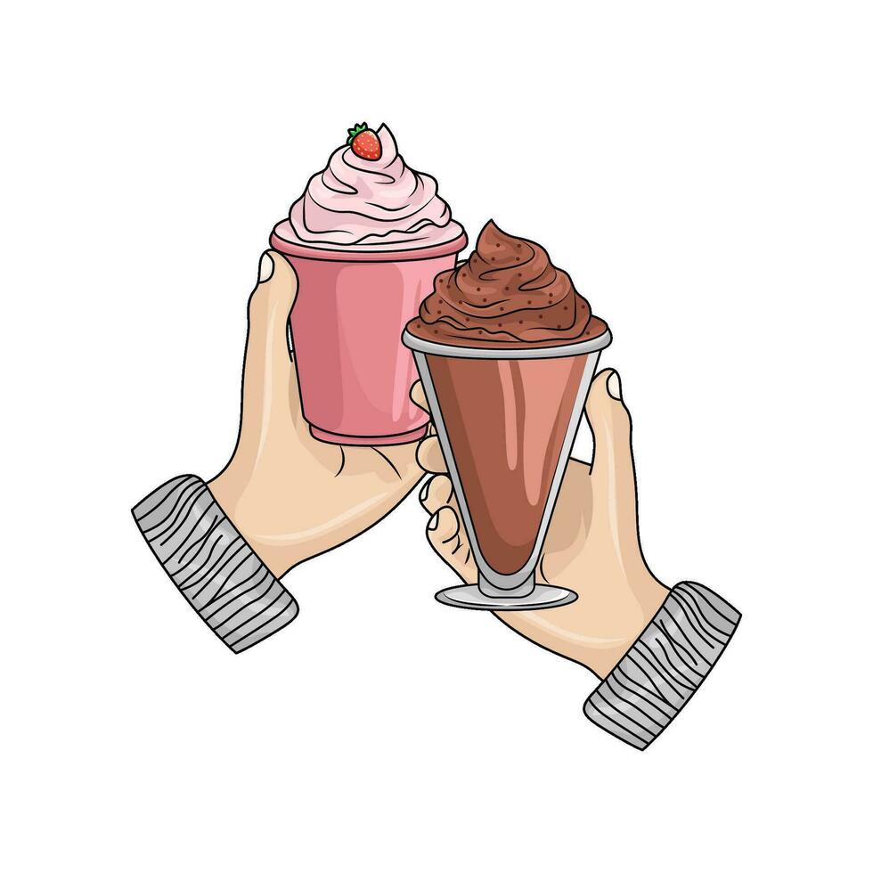 la glace crème fraise dans main avec la glace crème Chocolat dans main illustration vecteur