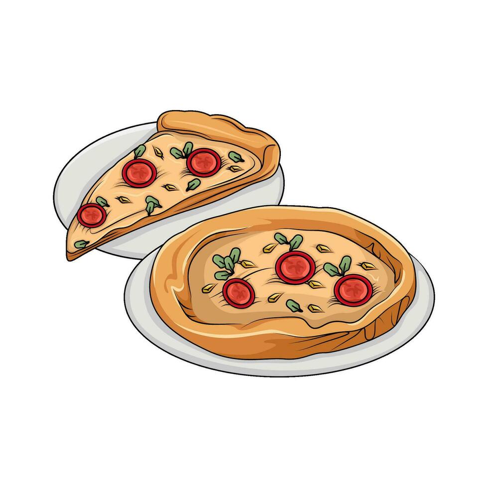 Pizza pepperoni dans assiette illustration vecteur