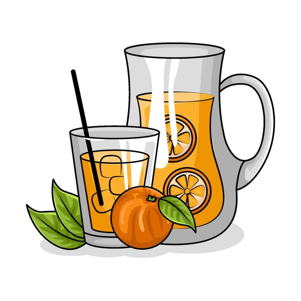 Orange jus dans théière avec Orange jus dans verre boisson illustration vecteur