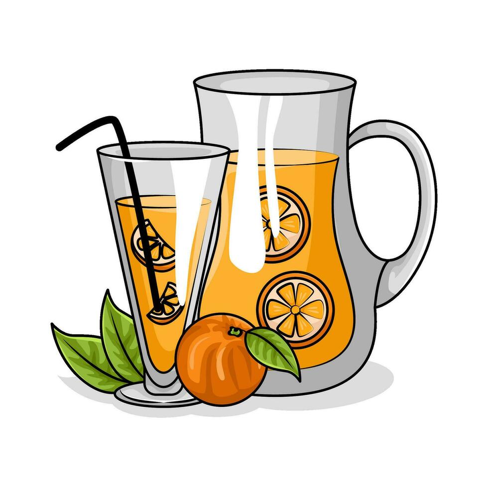 Orange jus dans théière avec Orange jus dans verre boisson illustration vecteur