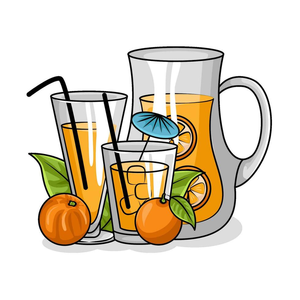 Orange jus dans théière avec Orange jus dans verre boisson illustration vecteur