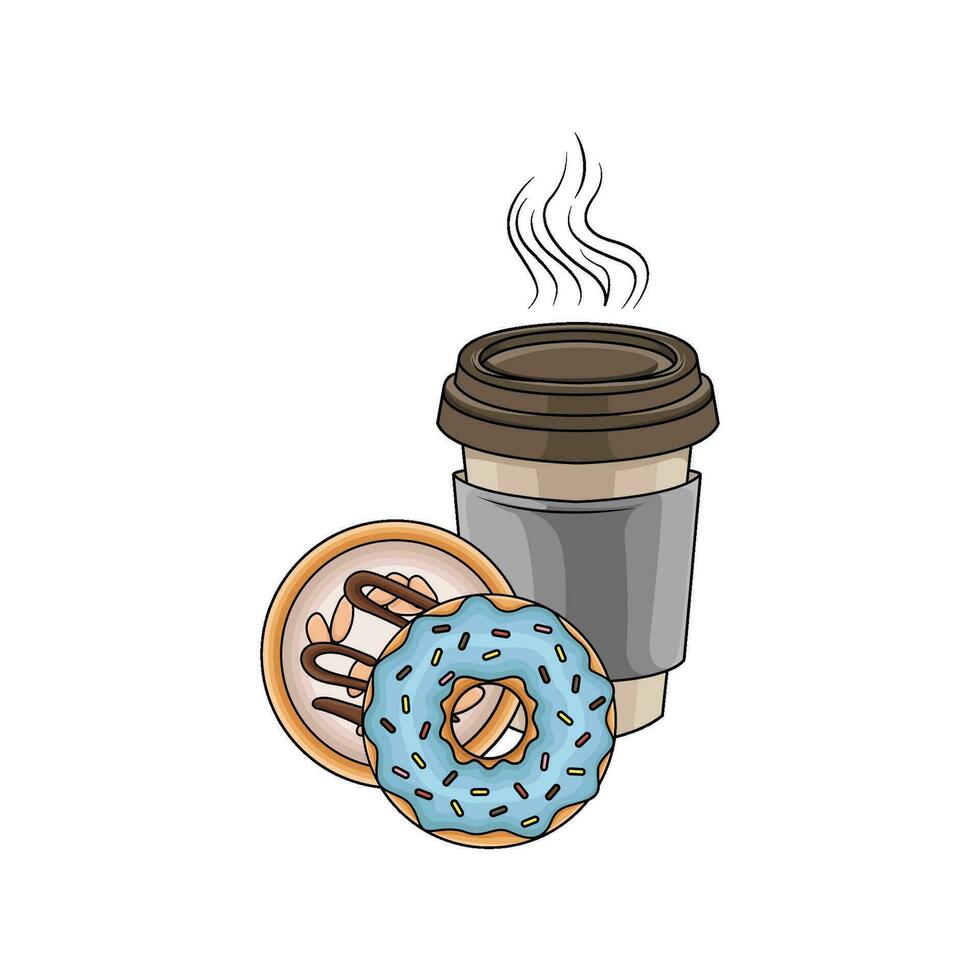 Donut sucré avec tasse boisson illustration vecteur