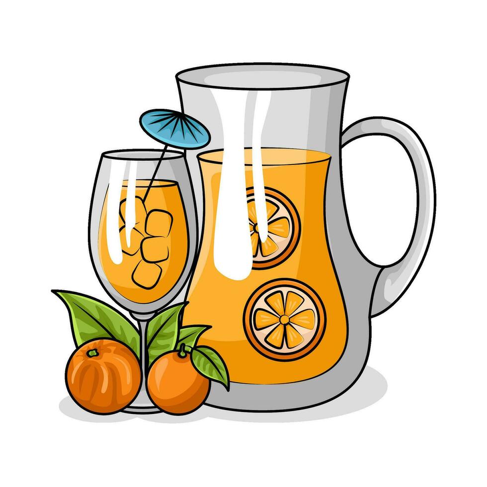 Orange jus dans théière avec Orange jus dans verre boisson illustration vecteur