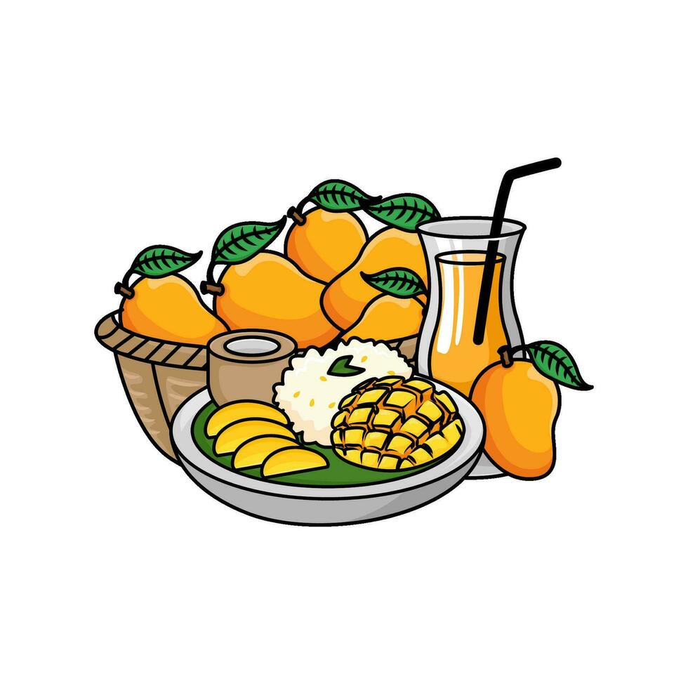 mangue fruit, jus mangue avec mangue nourriture illustration vecteur