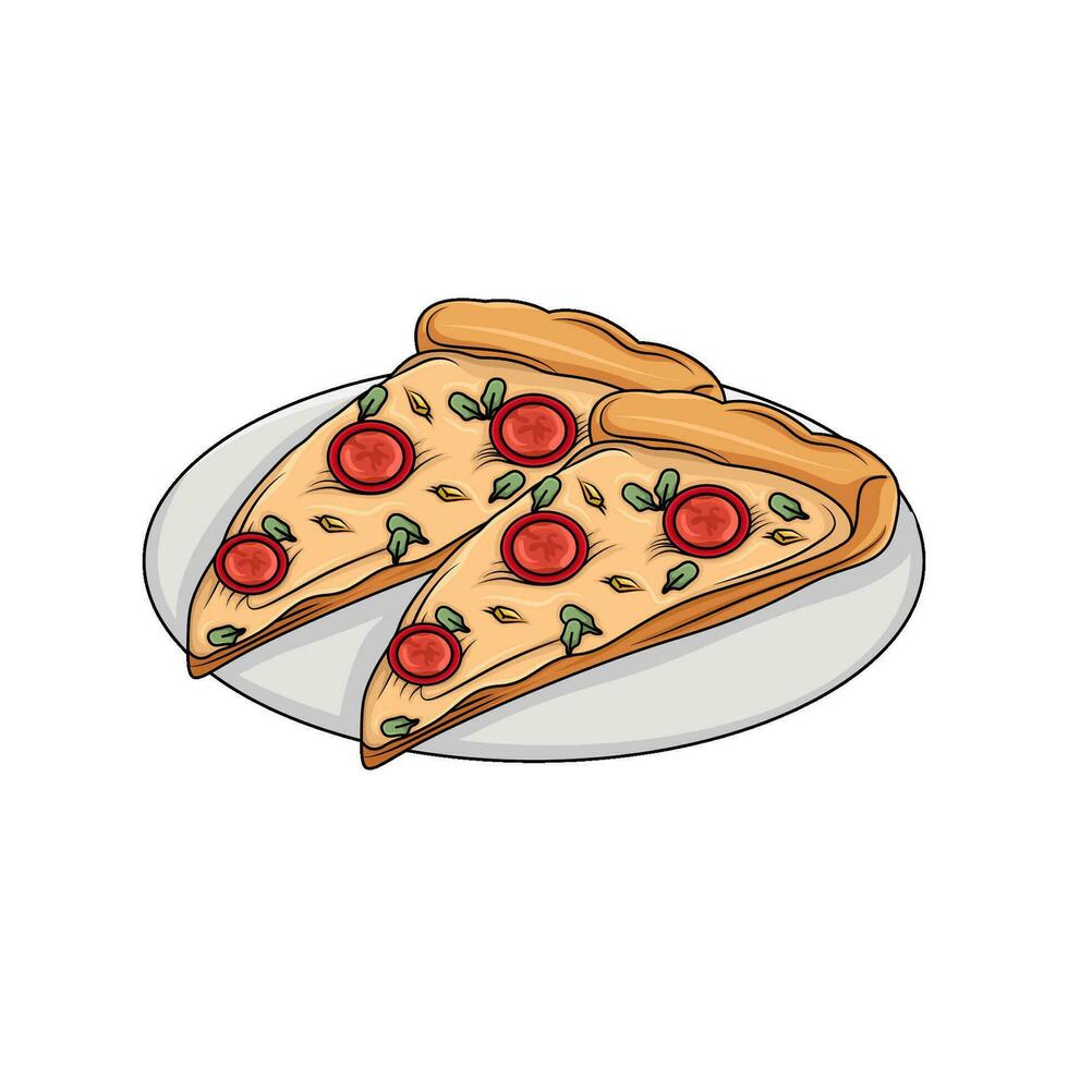 Pizza pepperoni tranche dans assiette illustration vecteur