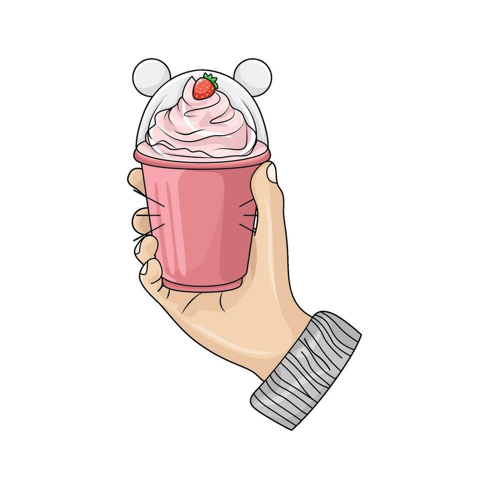 la glace crème fraise dans main illustration vecteur