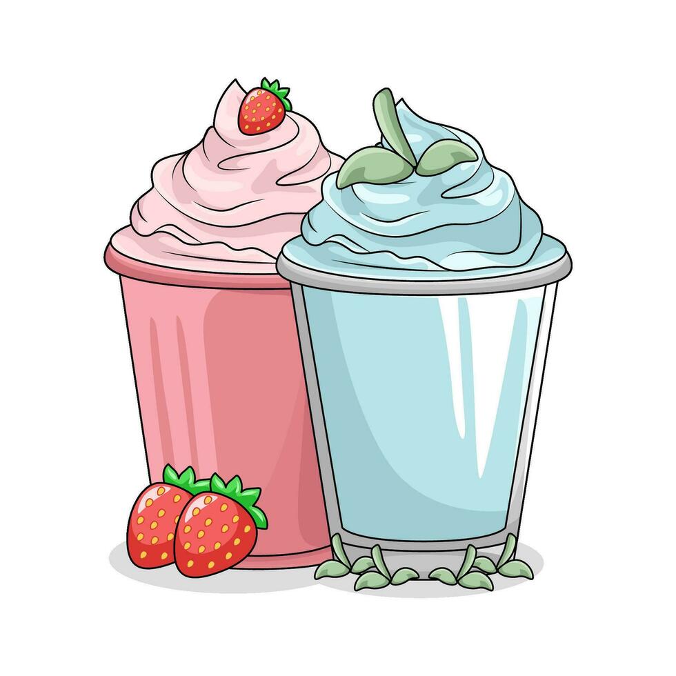 la glace crème bleu avec fraise rose illustration vecteur