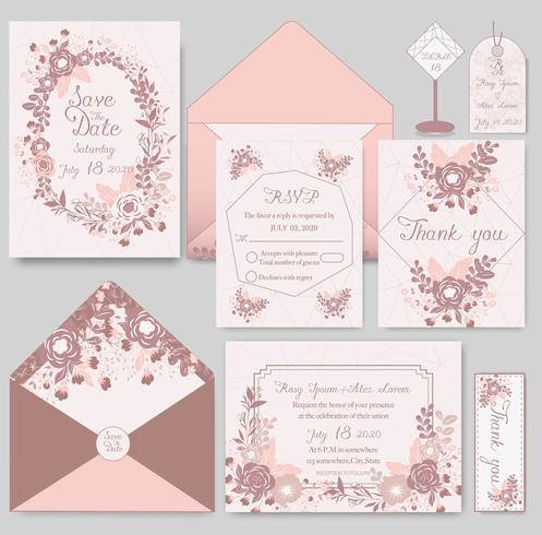 carte d&#39;invitation de mariage avec des modèles de fleurs vecteur