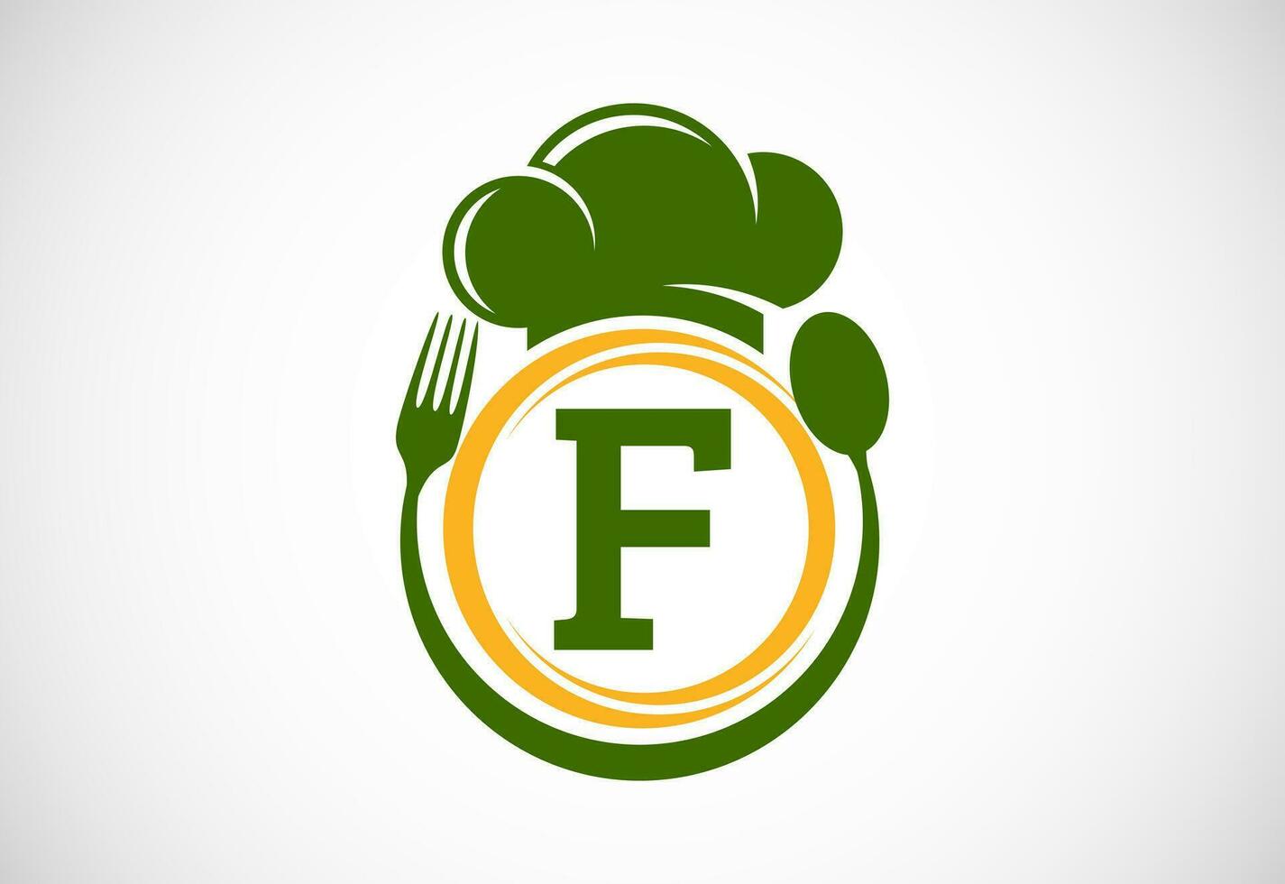 initiale alphabet F avec chef chapeau, cuillère et fourchette. moderne vecteur logo pour café, restaurant, cuisine entreprise, et entreprise identité