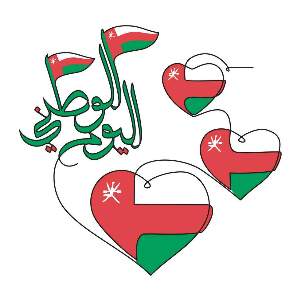 un continu ligne dessin de Oman nationale journée avec blanc Contexte concept. Oman nationale journée dans Facile linéaire style vecteur illustration. arabe traduire Oman nationale journée