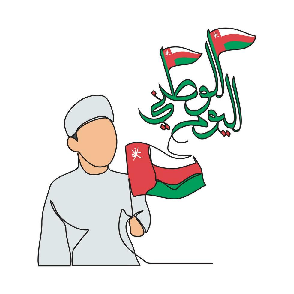 un continu ligne dessin de Oman nationale journée avec blanc Contexte concept. Oman nationale journée dans Facile linéaire style vecteur illustration. arabe traduire Oman nationale journée