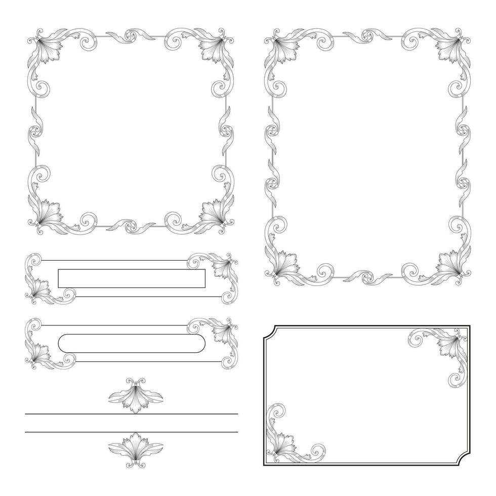 ensemble de décoratif ancien cadres et les frontières. floral ornemental Cadre. calligraphique Cadre et page décoration. vecteur illustration