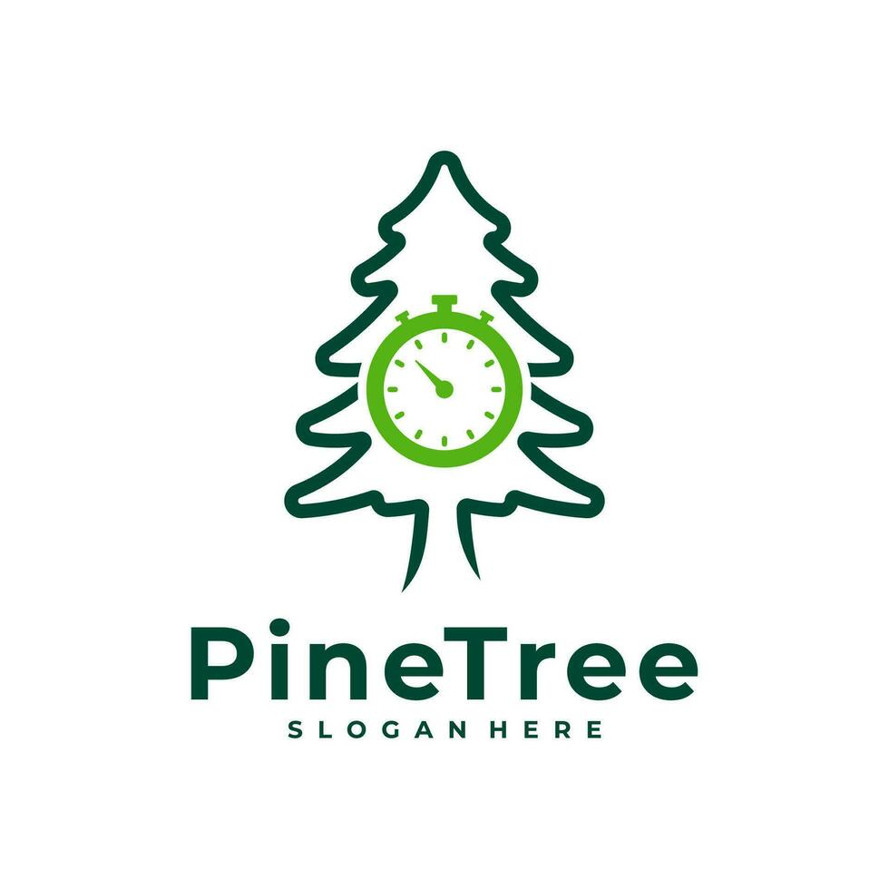 pin arbre avec temps logo conception vecteur. Créatif pin arbre logo concepts modèle vecteur