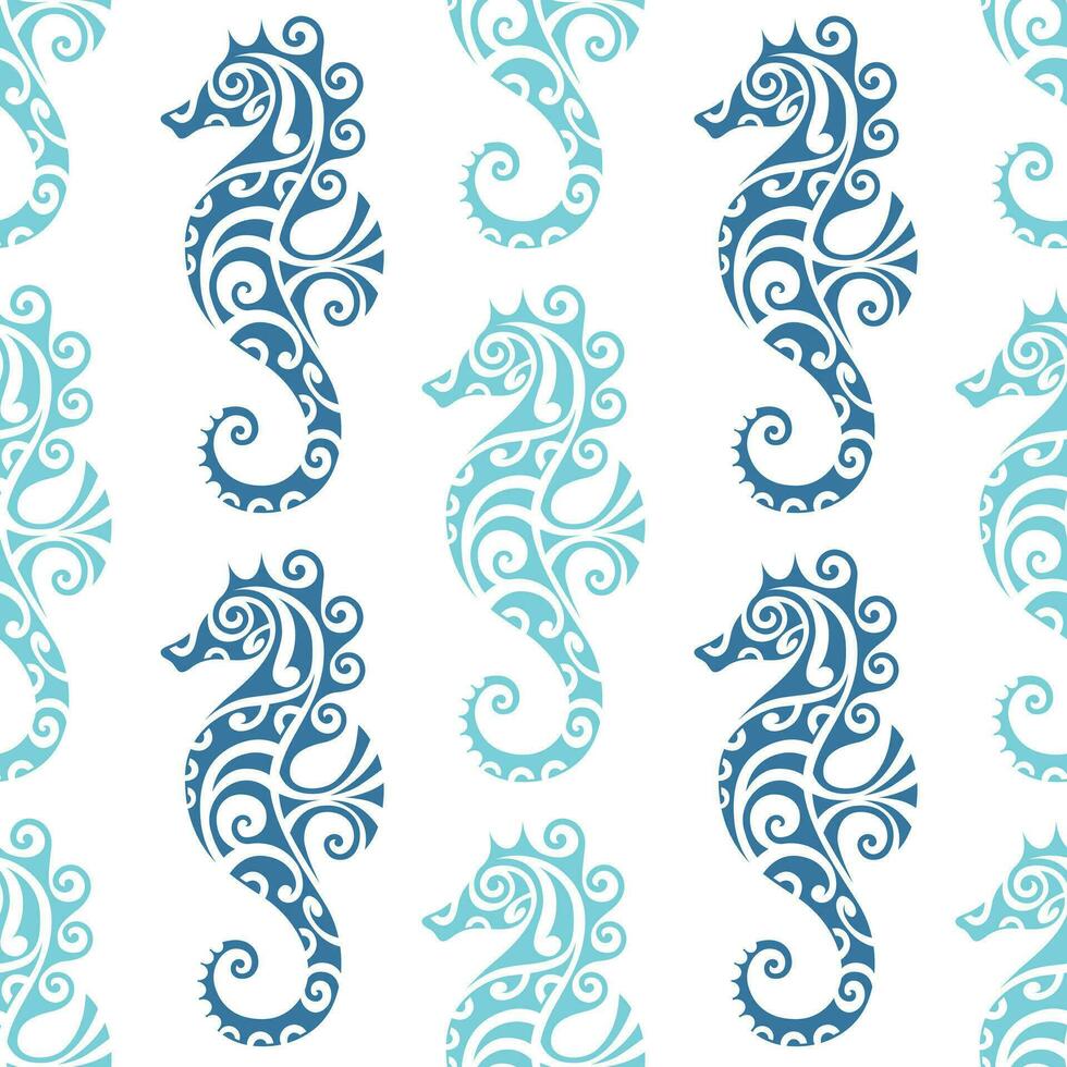 sans couture modèle avec hippocampe maori style. bleu couleurs vecteur