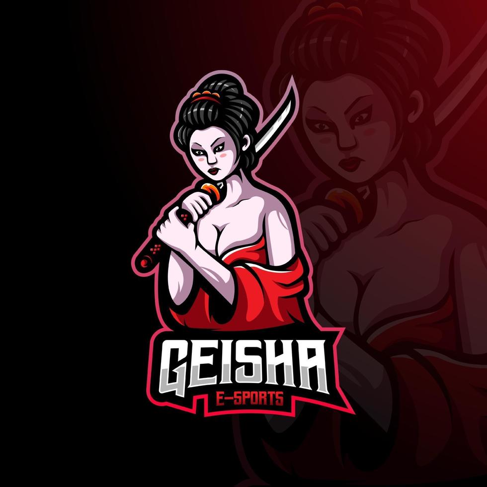 logo mascotte geisha pour esports, jeux ou équipe vecteur