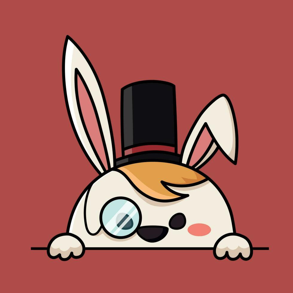 mignonne lapin avec une Haut chapeau dessin animé vecteur