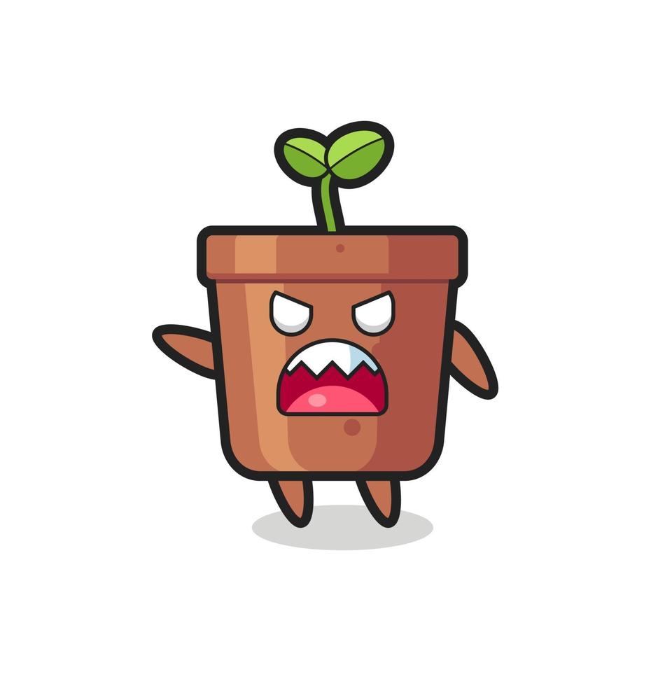 dessin animé mignon de pot de plante dans une pose très en colère vecteur