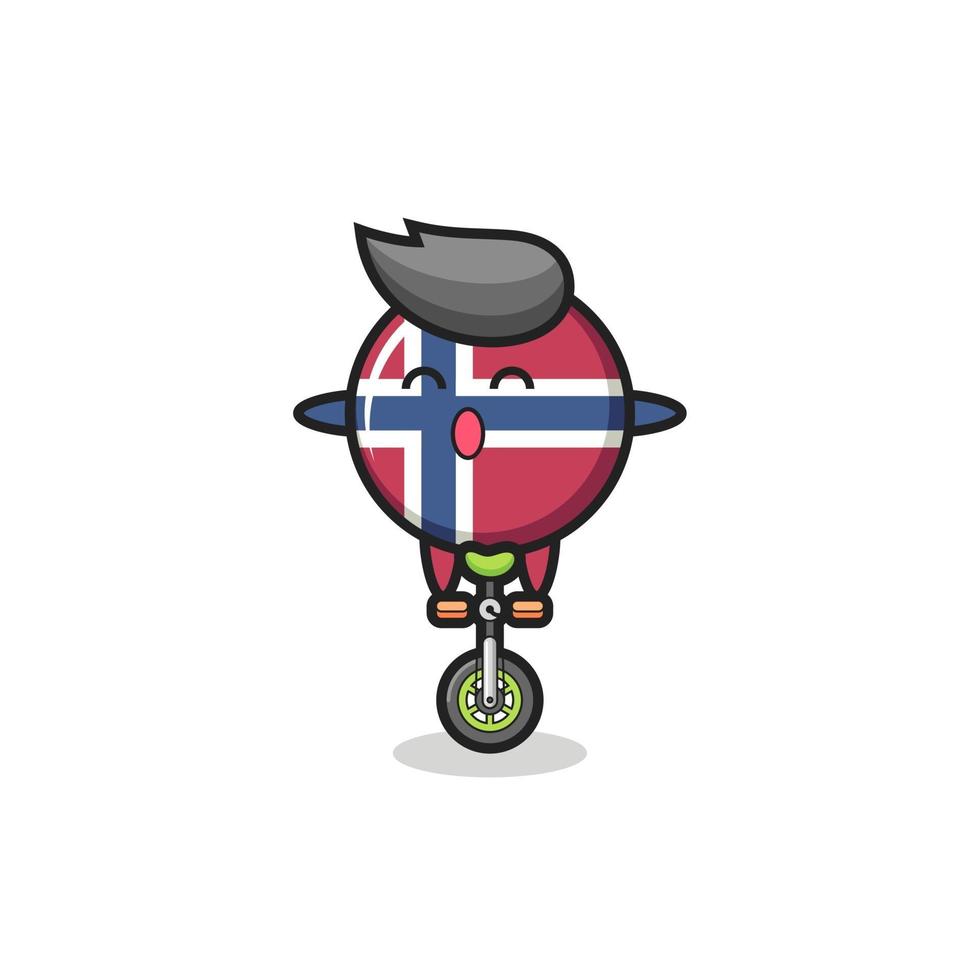 le mignon personnage insigne du drapeau norvégien fait du vélo de cirque vecteur