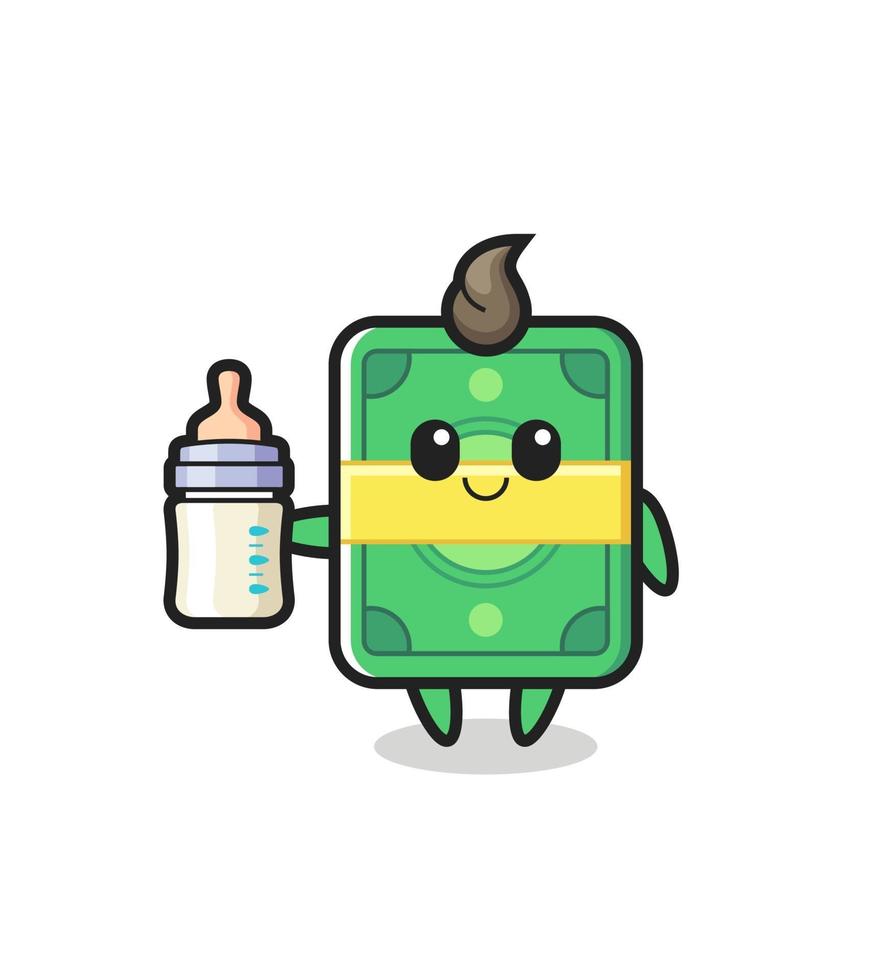 personnage de dessin animé d'argent de bébé avec une bouteille de lait vecteur